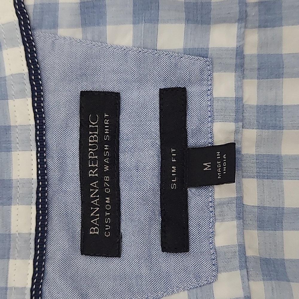 Banana Republic Blue/White Gingham Check Custom 078 Slim Fit Shirt M - Picture 4 of 5